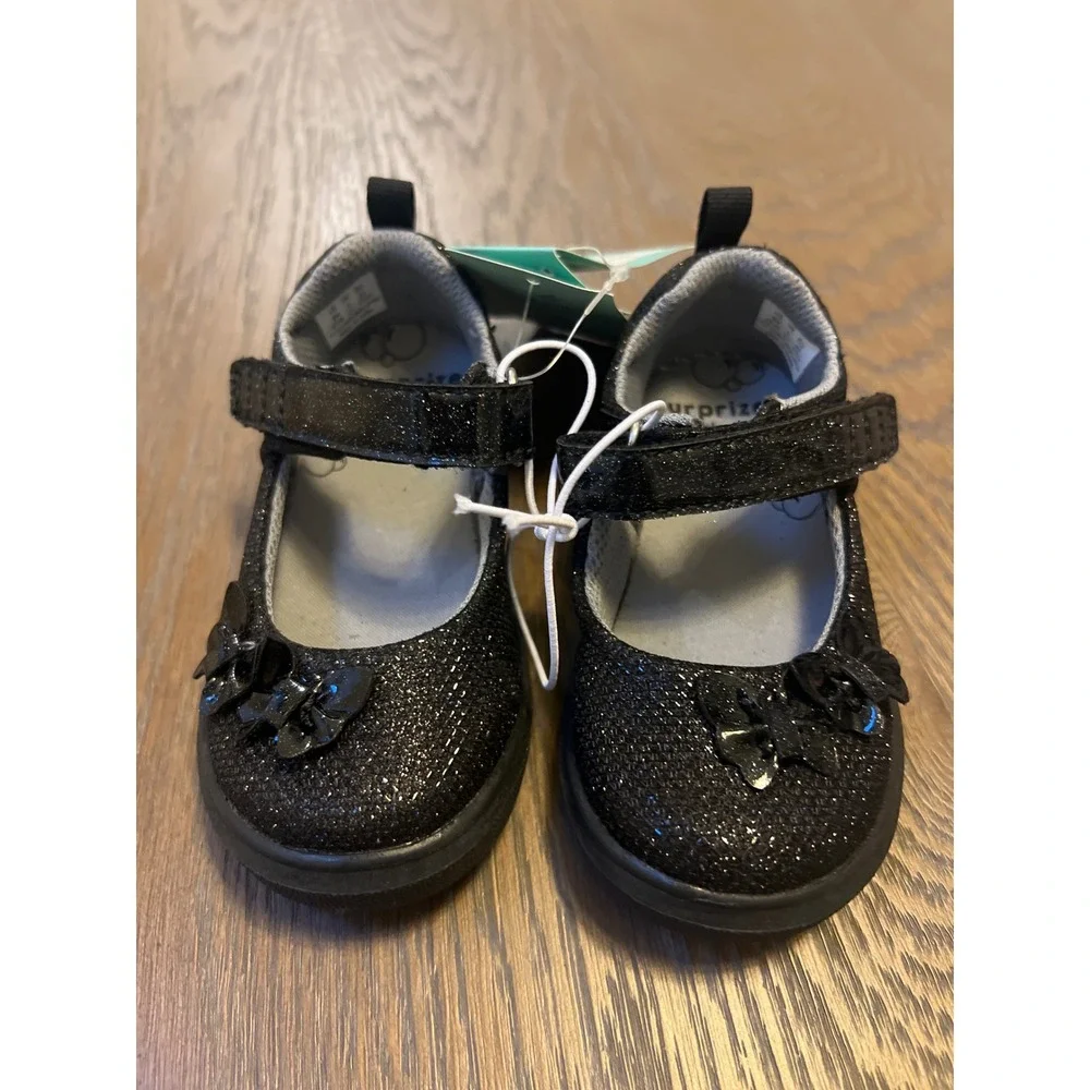 Surprize by Stride Rite Black Glitter Mary Jane Shoes Memory Foam Toddler Kids 6